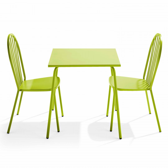 Table de jardin bistrot carrée en métal 70x70 cm et 2 chaises | Oviala