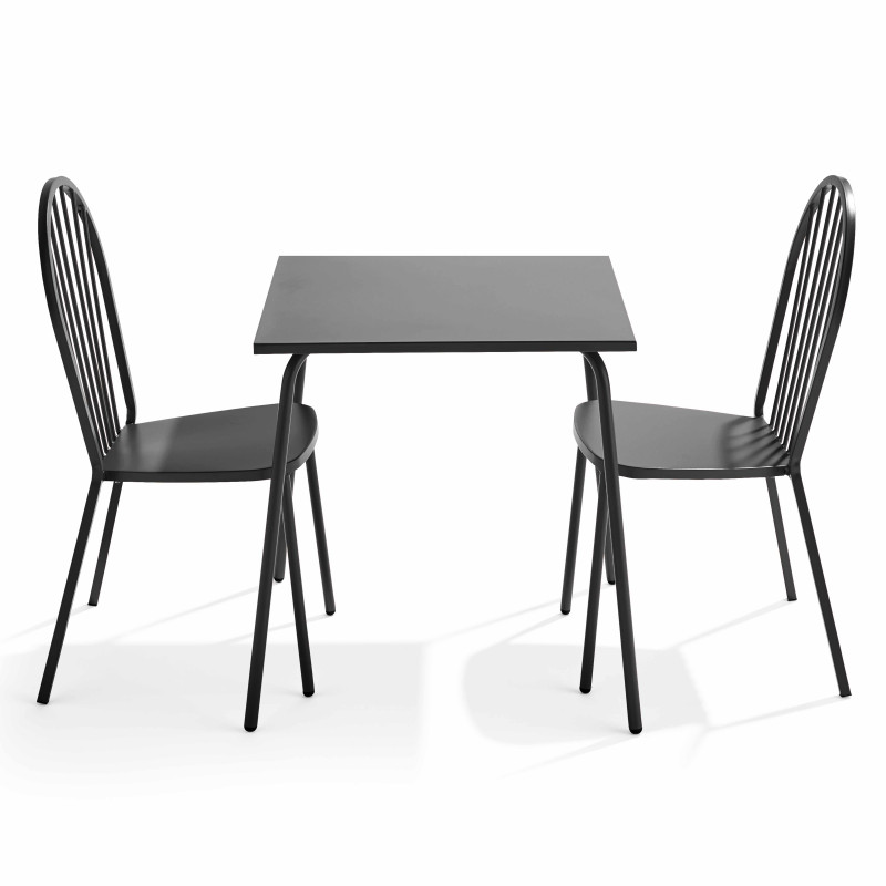 Table de jardin carrée 70 x 70 cm et 2 chaises en métal