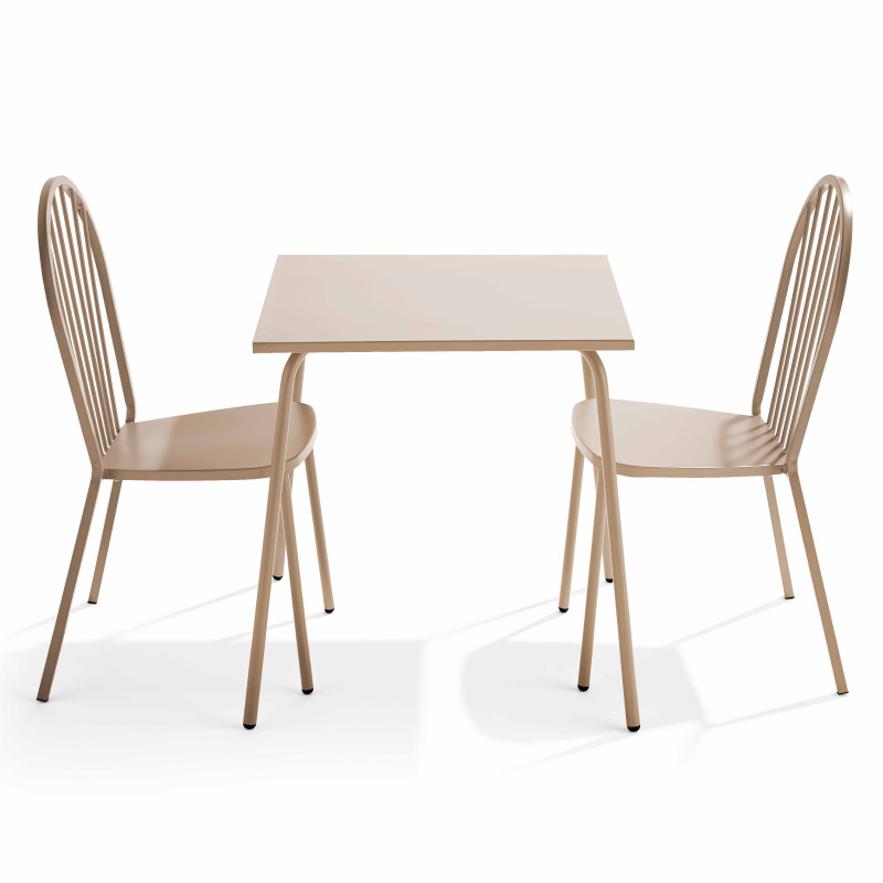 Table de jardin carrée 70 x 70 cm et 2 chaises en métal