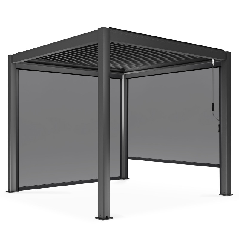 Pergola bioclimatique autoportée 3x3m en aluminium avec 1, 2 ou 3 stores