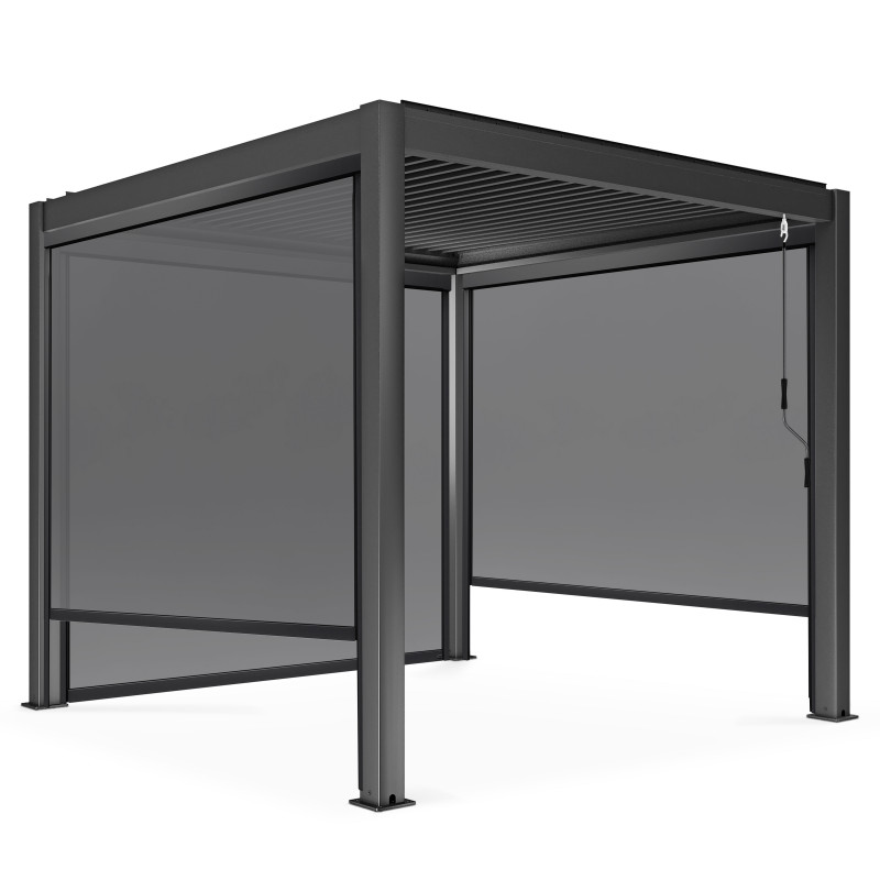 Pergola bioclimatique autoportée 3x3m en aluminium avec 1, 2 ou 3 stores