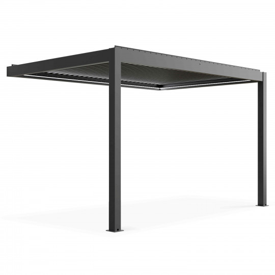 Pergola bioclimatique adossée motorisée en aluminium 3x4m avec éclairage LED | Oviala