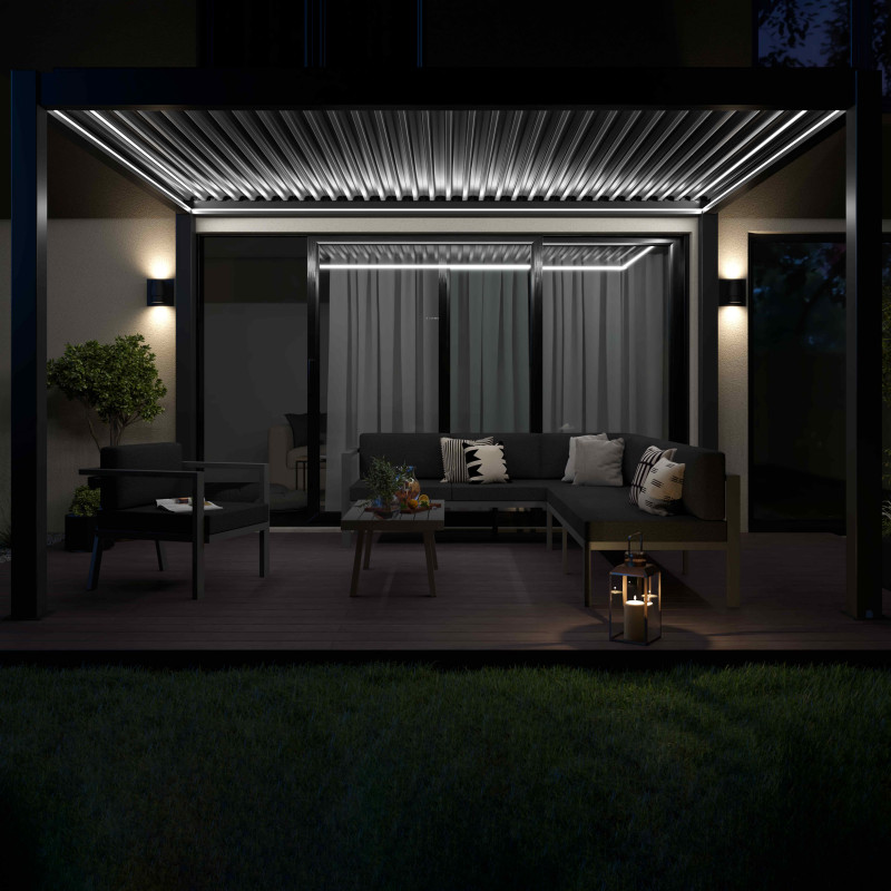 Pergola bioclimatique autoportée motorisée 3x4m en aluminium avec 1, 2 ou 3 stores