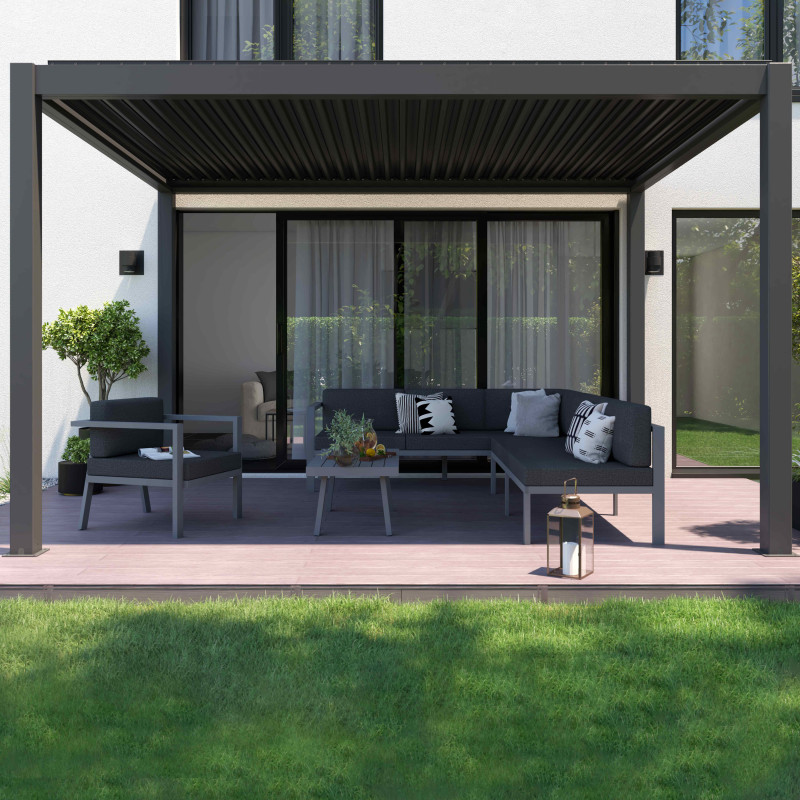 Pergola bioclimatique autoportée motorisée 3x4m en aluminium avec 1, 2 ou 3 stores