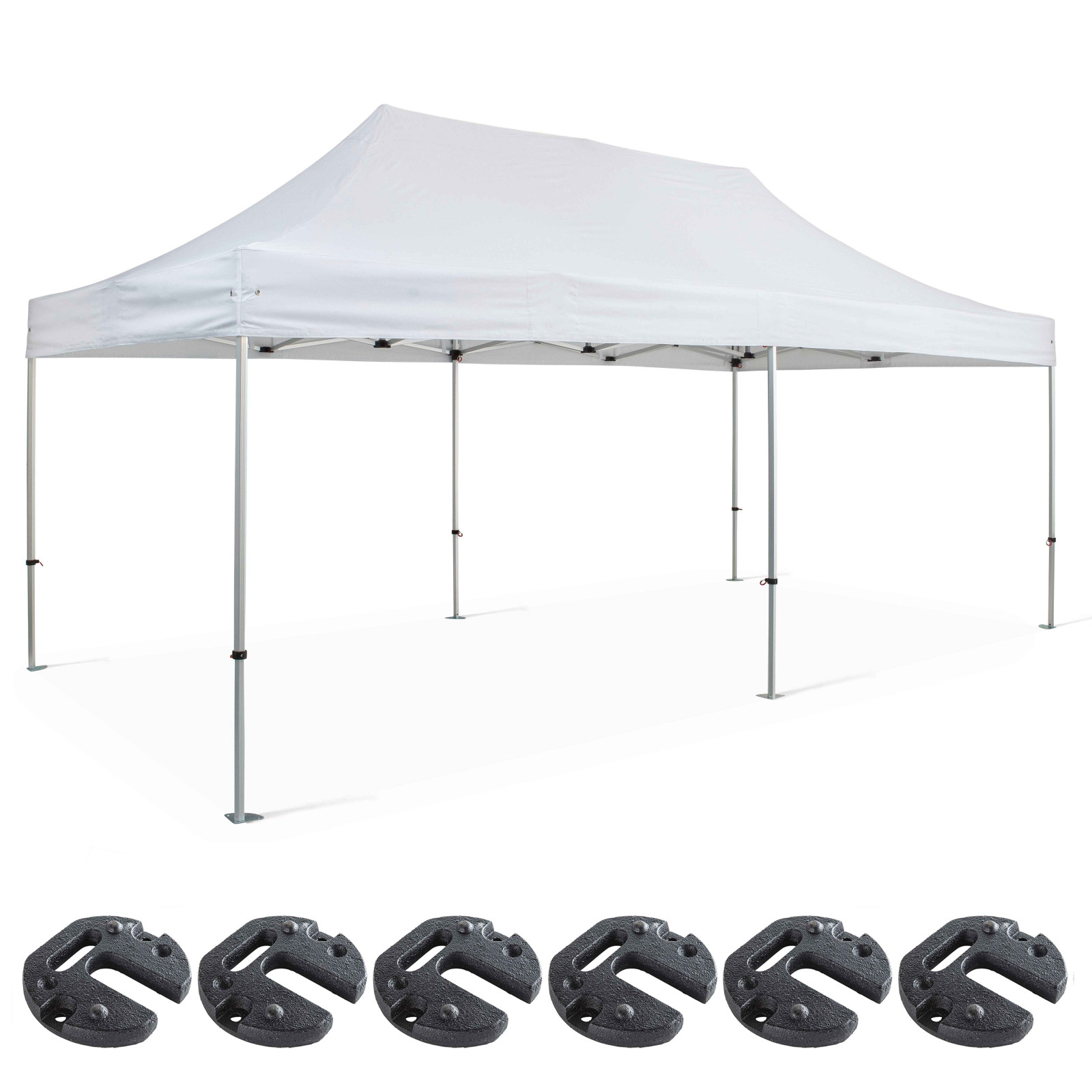 Ensemble tente pliante 3x6m 300g/m² 40mm + 6 poids de lestage