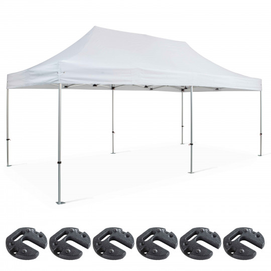 Ensemble tente pliante 3x6m 300g/m² 40mm + 6 poids de lestage