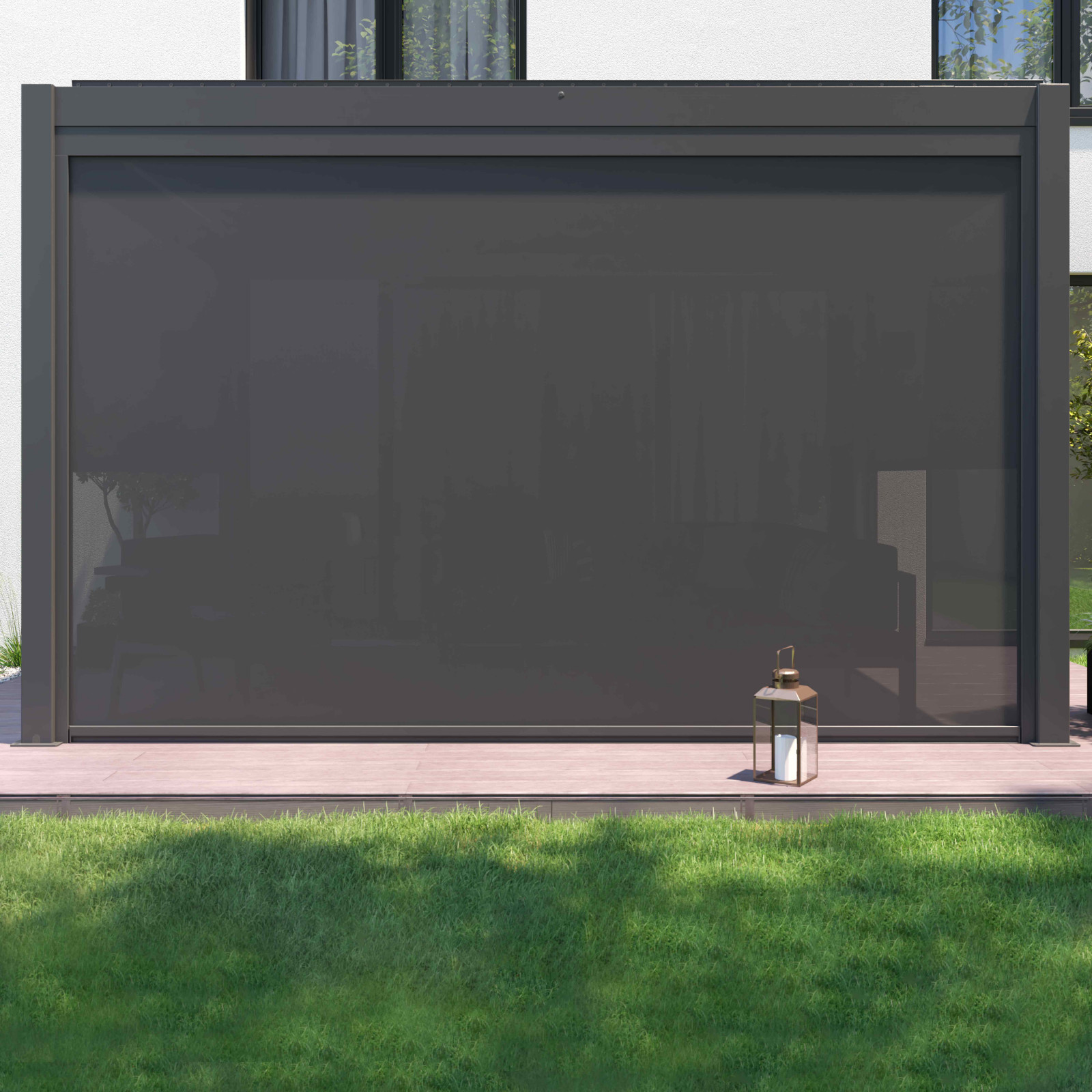 Pergola adossée motorisée/éclairée en aluminium 3x4m avec 1, 2 ou 3 stores