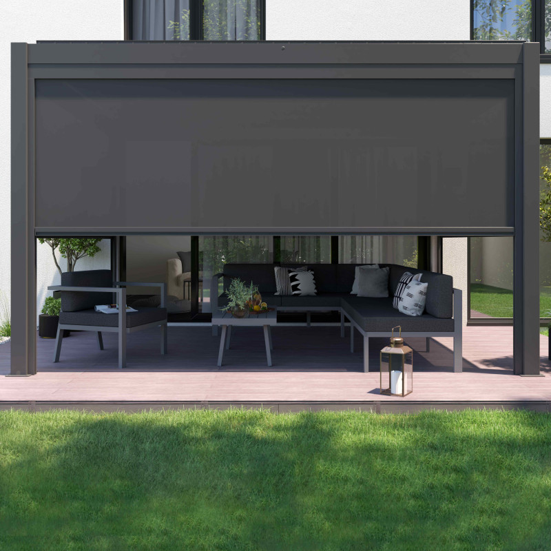 Pergola adossée motorisée/éclairée en aluminium 3x4m avec 1, 2 ou 3 stores