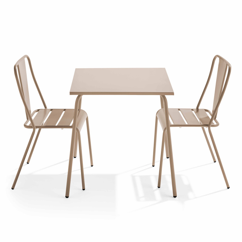 Table de jardin carrée 70 x 70 cm et 2 chaises bistrot