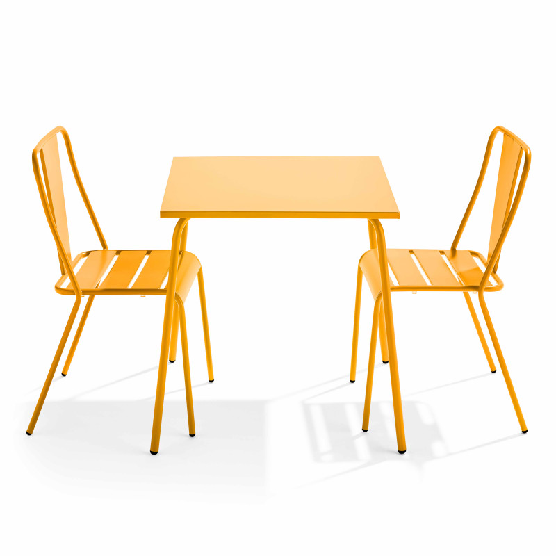 Table de jardin carrée 70 x 70 cm et 2 chaises bistrot