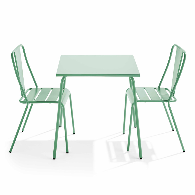 Table de jardin carrée 70 x 70 cm et 2 chaises bistrot