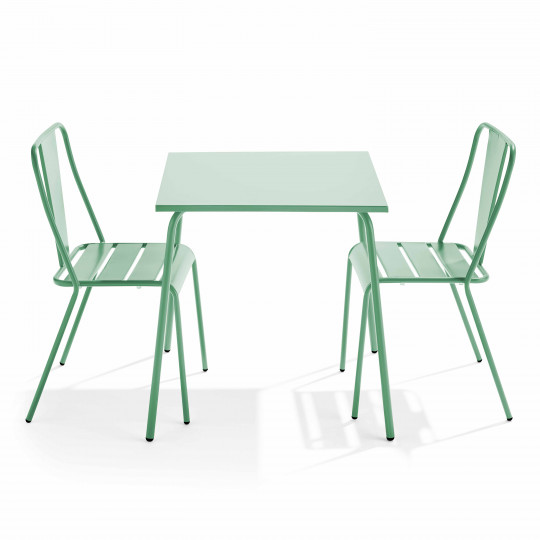 Table de jardin bistrot carrée en métal 70x70 cm et 2 chaises | Oviala