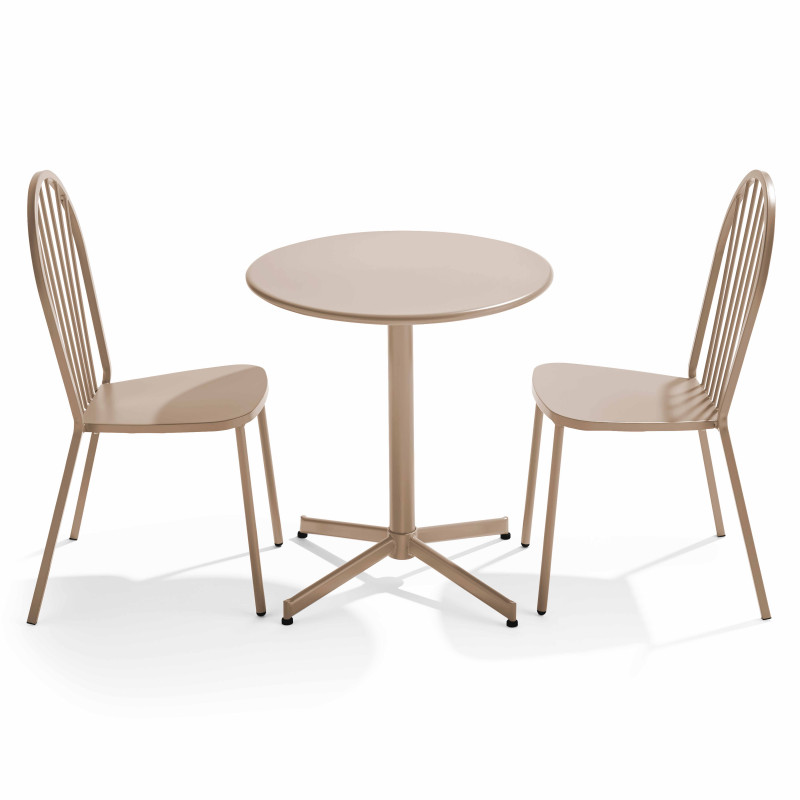 Table de jardin bistrot rabattable Ø70 x 72 cm et 2 chaises en métal