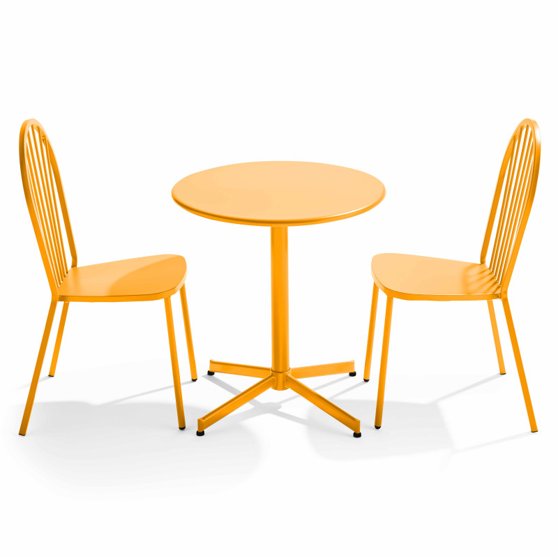 Table de jardin bistrot rabattable Ø70 x 72 cm et 2 chaises en métal