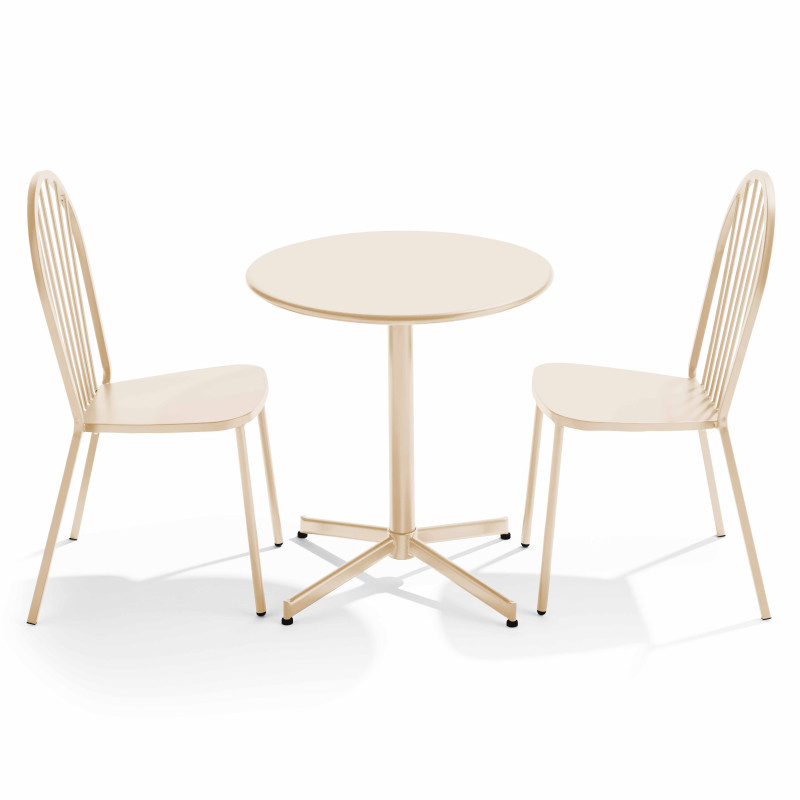 Table de jardin bistrot rabattable Ø70 x 72 cm et 2 chaises en métal