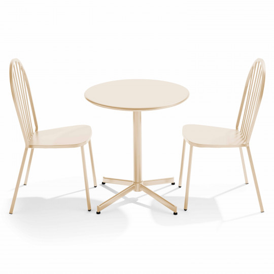 Table de jardin bistrot rabattable Ø70 x 72 cm et 2 chaises en métal