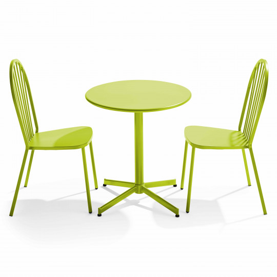 Table de jardin bistrot ronde inclinable en métal Ø70 cm et 2 chaises | Oviala