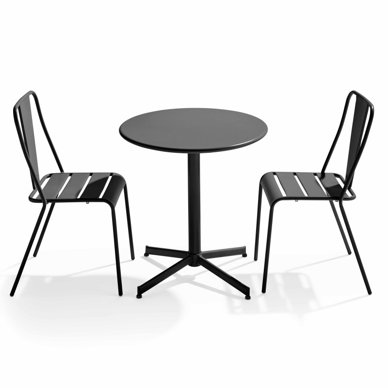 Table de jardin bistrot rabattable 70 x 72 cm et 2 chaises en métal