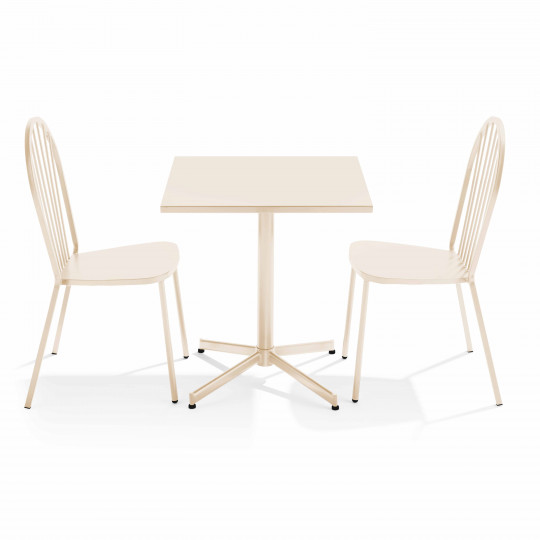 Table de jardin bistrot carrée inclinable en métal 70x70 cm et 2 chaises | Oviala