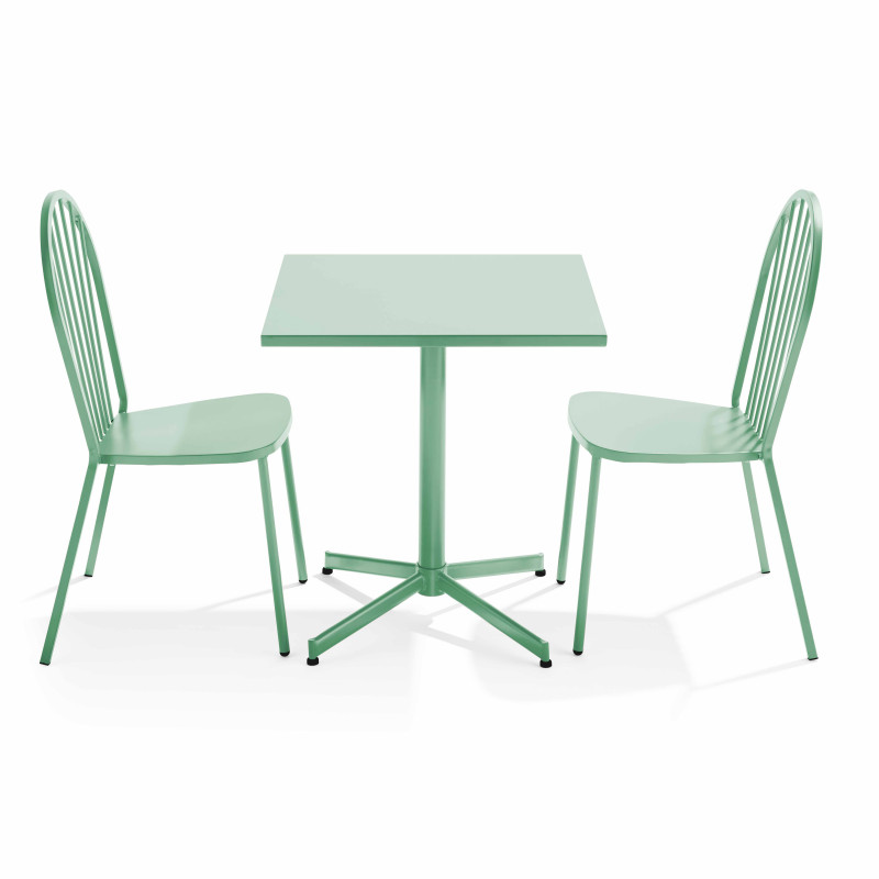 Table de jardin carrée inclinable  70 x 70 cm et 2 chaises bistrot