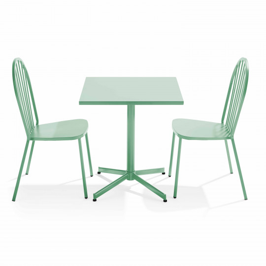 Table de jardin bistrot carrée inclinable en métal 70x70 cm et 2 chaises | Oviala
