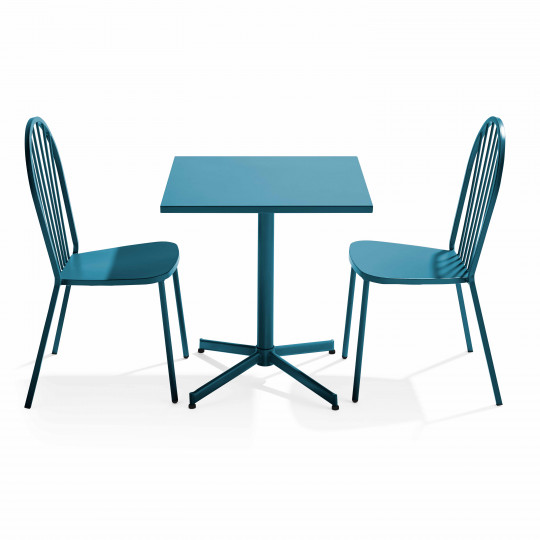Table de jardin bistrot carrée inclinable en métal 70x70 cm et 2 chaises | Oviala