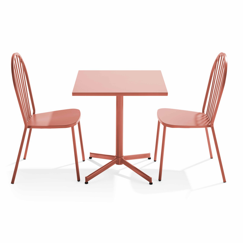 Table de jardin carrée inclinable  70 x 70 cm et 2 chaises bistrot