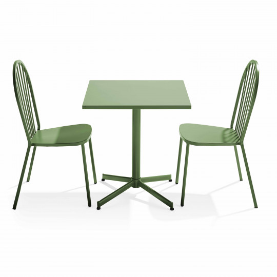 Table de jardin bistrot carrée inclinable en métal 70x70 cm et 2 chaises | Oviala