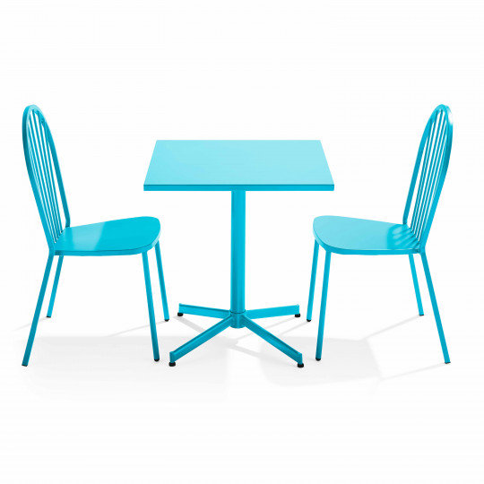 Table de jardin carrée inclinable 70 x 70 cm et 2 chaises bistrot