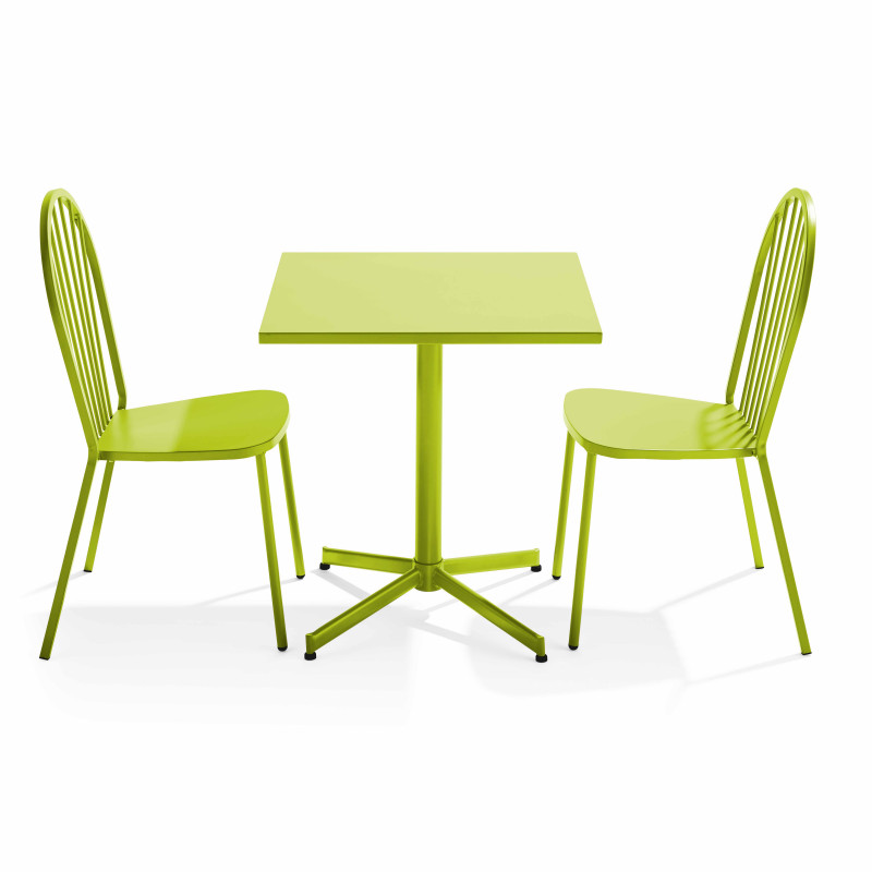 Table de jardin carrée inclinable 70 x 70 cm et 2 chaises bistrot