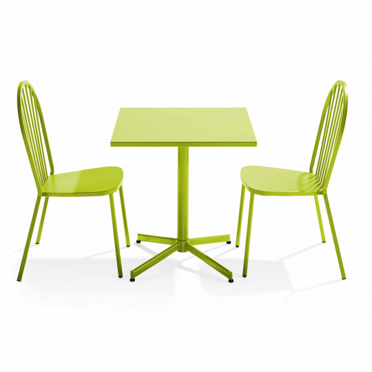 Table de jardin bistrot carrée inclinable en métal 70x70 cm et 2 chaises | Oviala