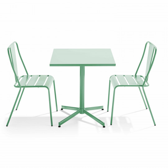 Table de jardin bistrot carrée inclinable en métal 70x70 cm et 2 chaises | Oviala