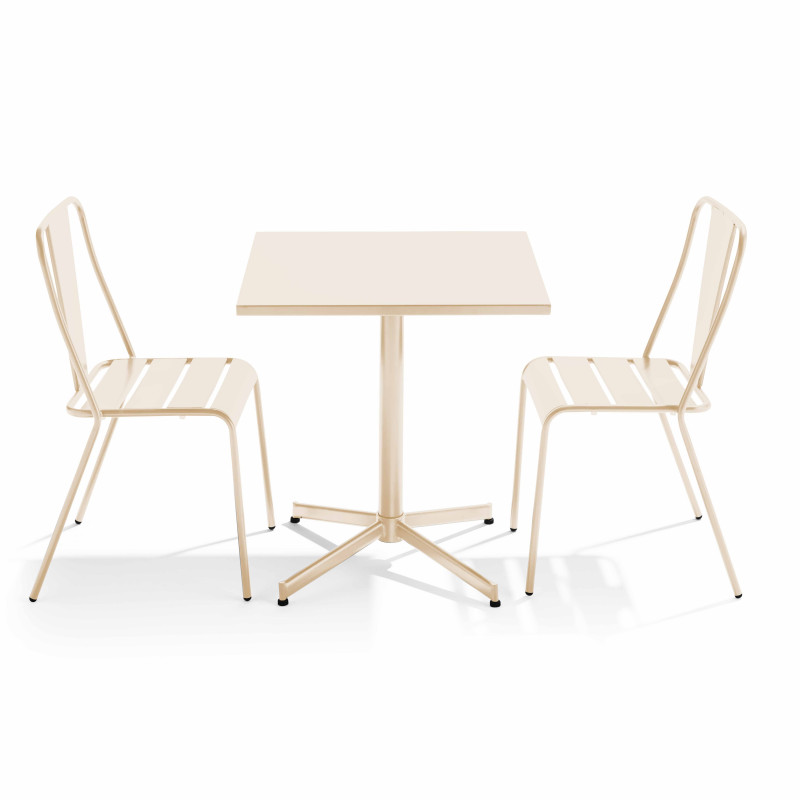 Table de jardin bistrot carrée inclinable 70 x 70 cm et 2 chaises en métal