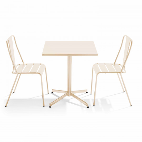 Table de jardin bistrot carrée inclinable en métal 70x70 cm et 2 chaises | Oviala