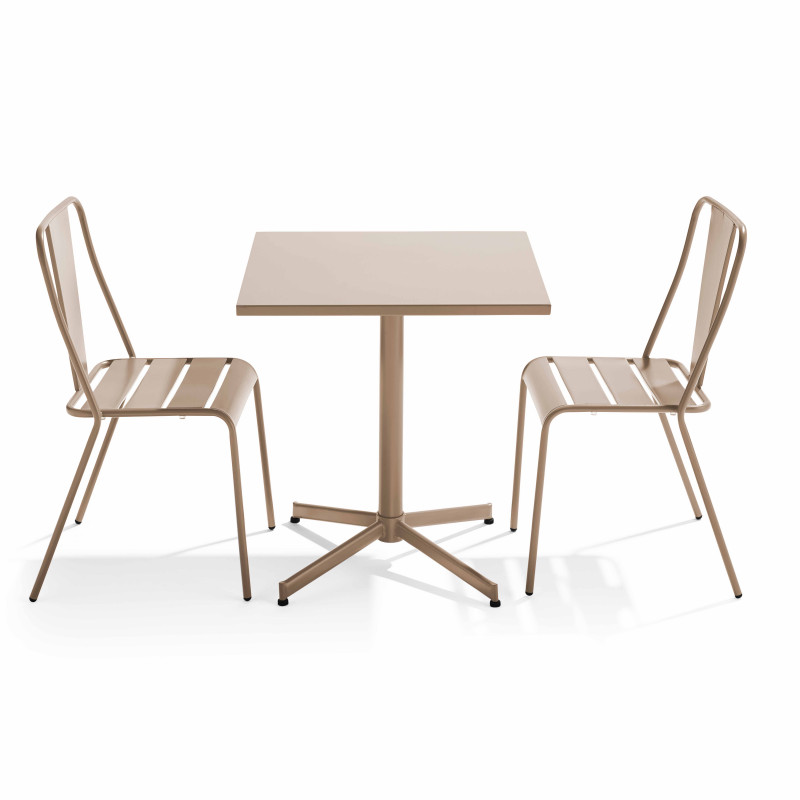 Table de jardin bistrot carrée inclinable 70 x 70 cm et 2 chaises en métal
