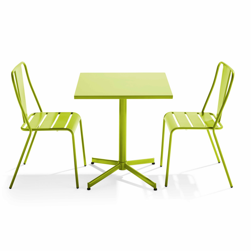 Table de jardin bistrot carrée inclinable 70 x 70 cm et 2 chaises en métal