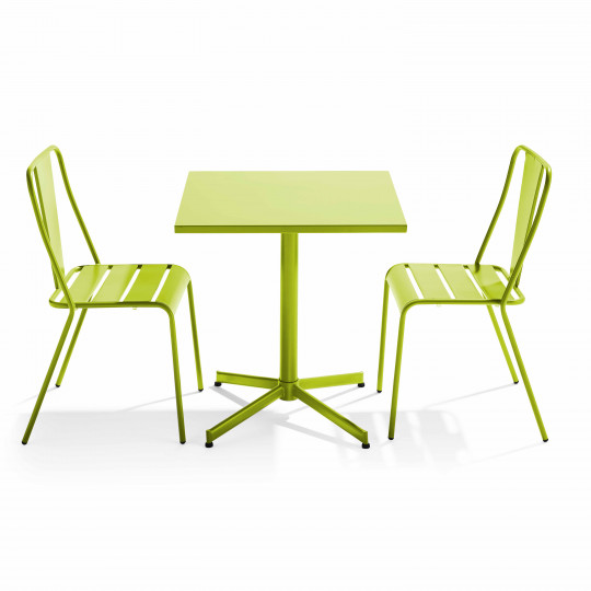 Table de jardin bistrot carrée inclinable en métal 70x70 cm et 2 chaises | Oviala