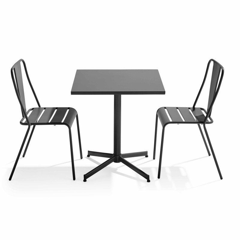 Table de jardin bistrot carrée inclinable 70 x 70 cm et 2 chaises en métal
