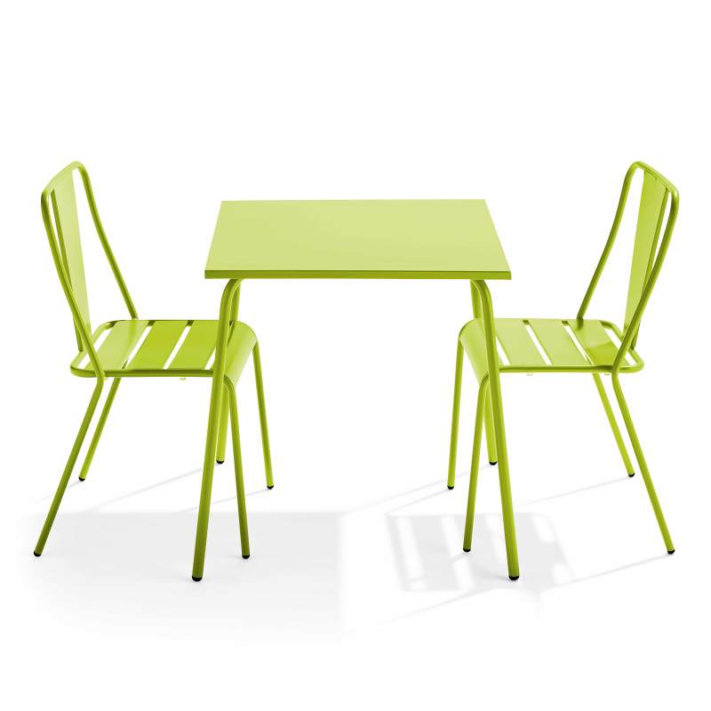 Table de jardin carrée 70 x 70 cm et 2 chaises bistrot