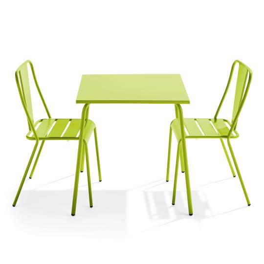Table de jardin bistrot carrée en métal 70x70 cm et 2 chaises | Oviala