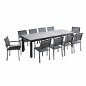 Ensemble table de jardin rectangulaire extensible 320 x 100 x 76 cm avec 8 chaises et 2 chaises avec accoudoirs