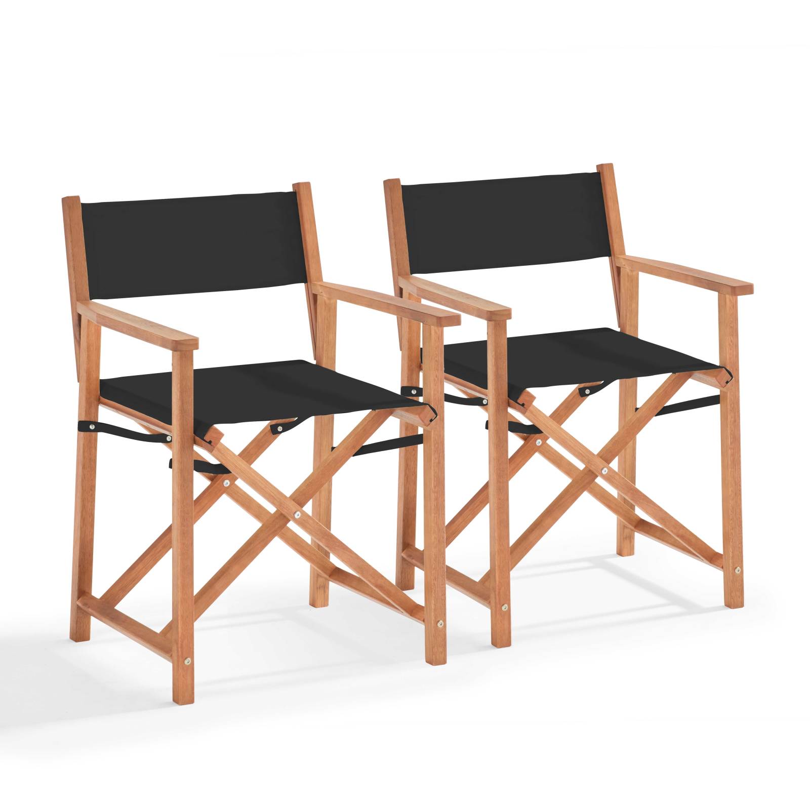 Lot de 2 chaises avec accoudoirs pliantes en bois d'eucalyptus + textilène Lot de 2 chaises avec accoudoirs pliantes en bois d'eucalyptus + textilène
