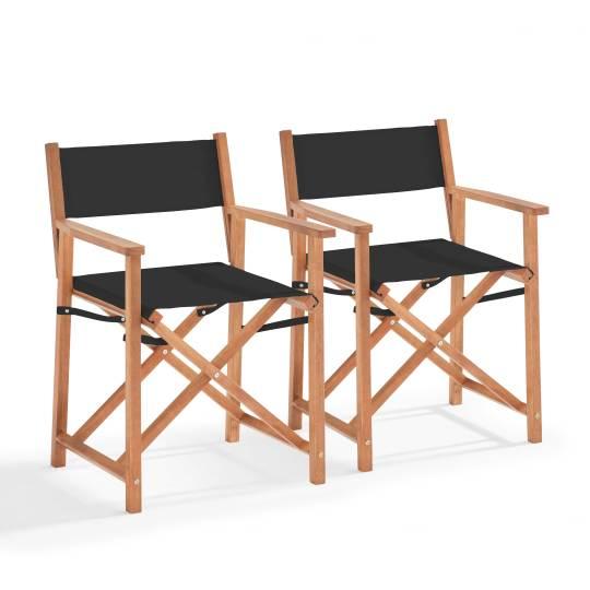 Lot de 2 chaises avec accoudoirs pliantes en bois d'eucalyptus + textilène
