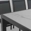 Table de jardin en céramique effet marbre 185 x 95 cm avec 6 chaises sans accoudoirs et 2 chaises avec accoudoirs