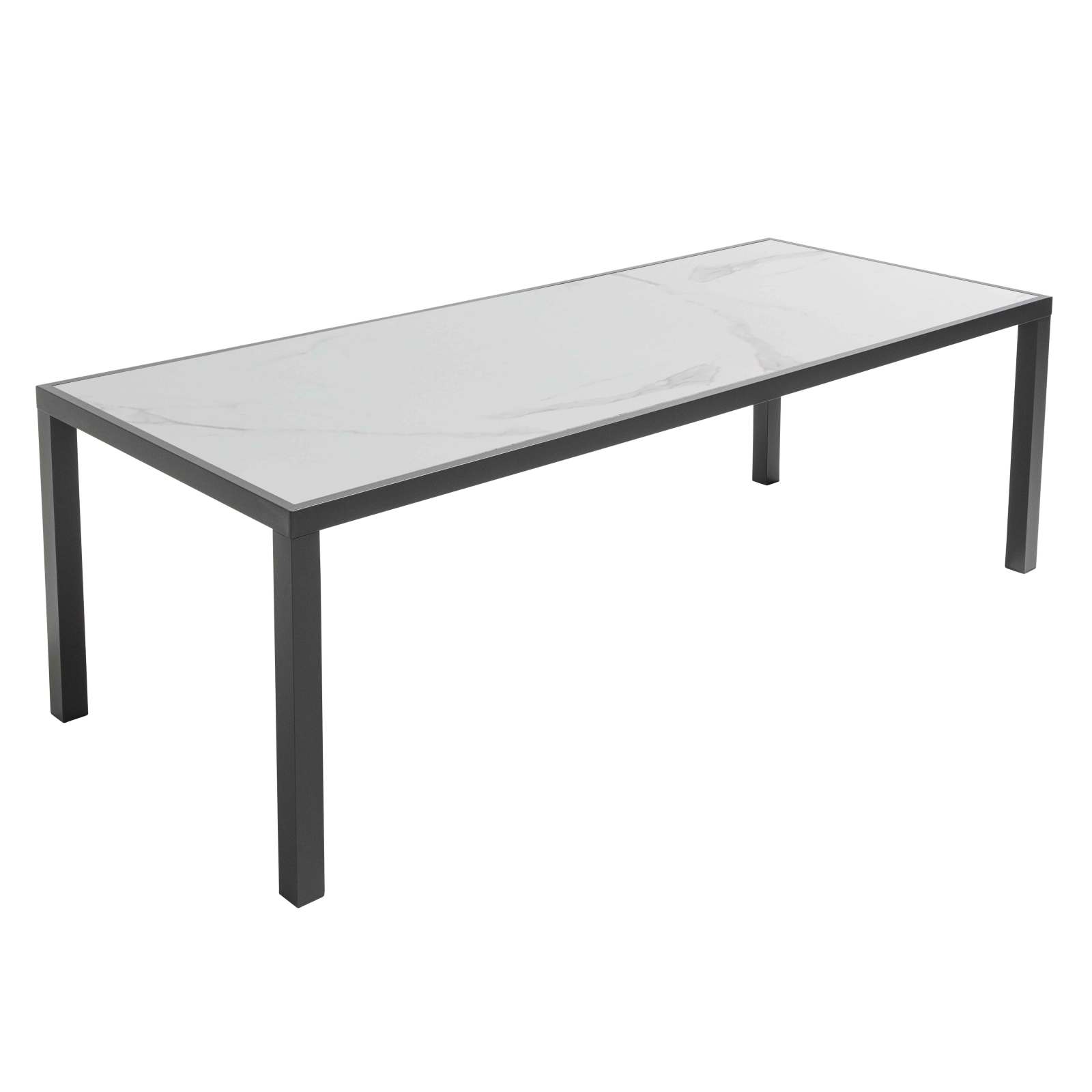 Table de jardin en céramique effet marbre 230 x 95 cm avec 8 chaises sans accoudoirs et 2 chaises avec accoudoirs