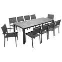 Table de jardin en céramique effet stamp 230 x 95 cm avec 8 chaises sans accoudoirs et 2 chaises avec accoudoirs