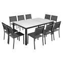 Table de jardin en céramique effet marbre 182 x 121 cm avec 10 chaises