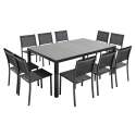 Table de jardin 182 x 121 cm avec plateau céramique effet béton ciré et 10 chaises