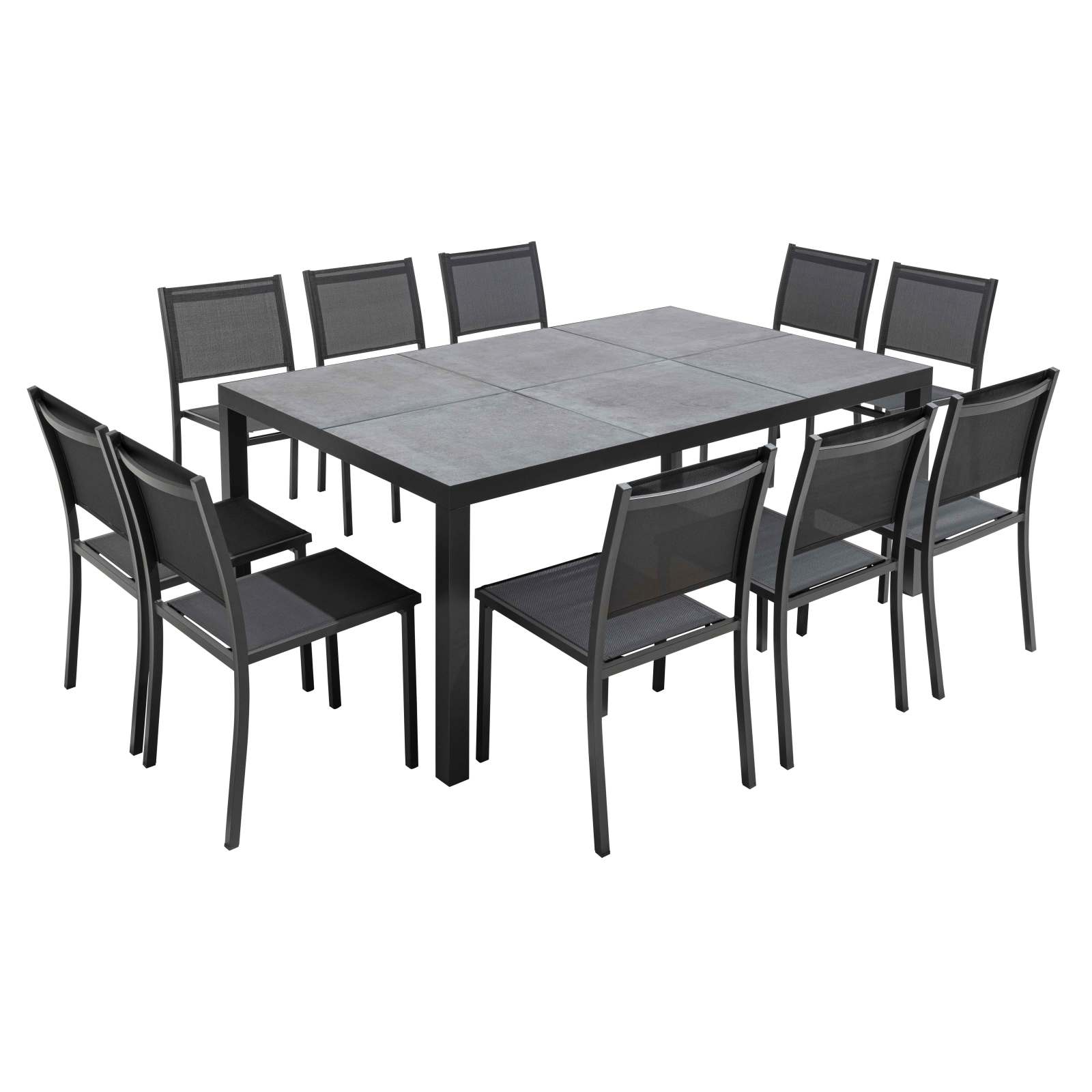 Table de jardin rectangulaire en céramique 182 x 121 cm et 10 chaises
