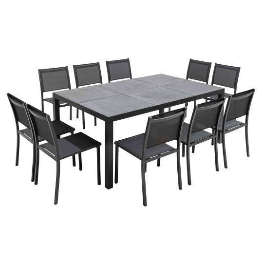 Table de jardin rectangulaire en céramique 182 x 121 cm et 10 chaises